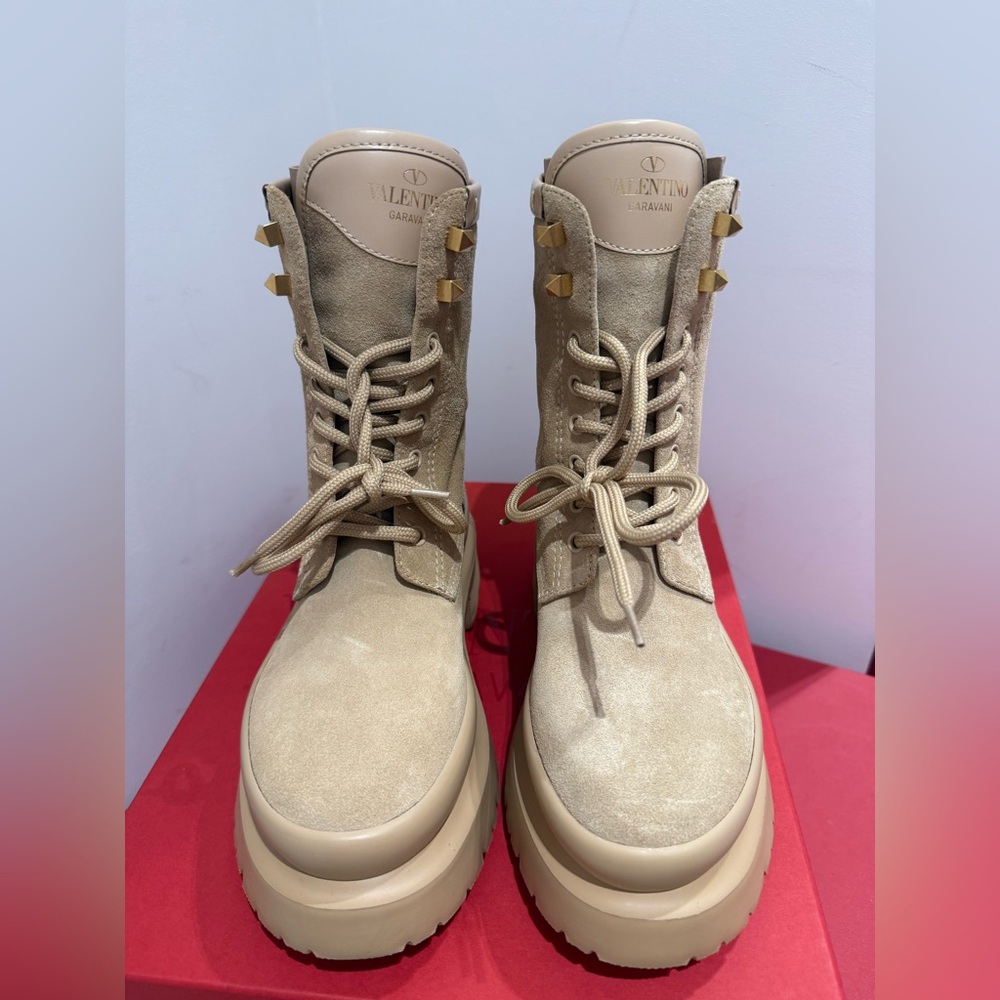 Valentino Tan Lace-Up Women's Boots
